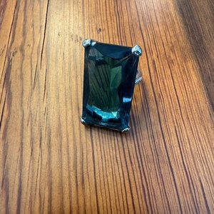 STUNNING Statement Ring Dark Blue Glass Stone Sterling Silver Band (Sz. 7.5)